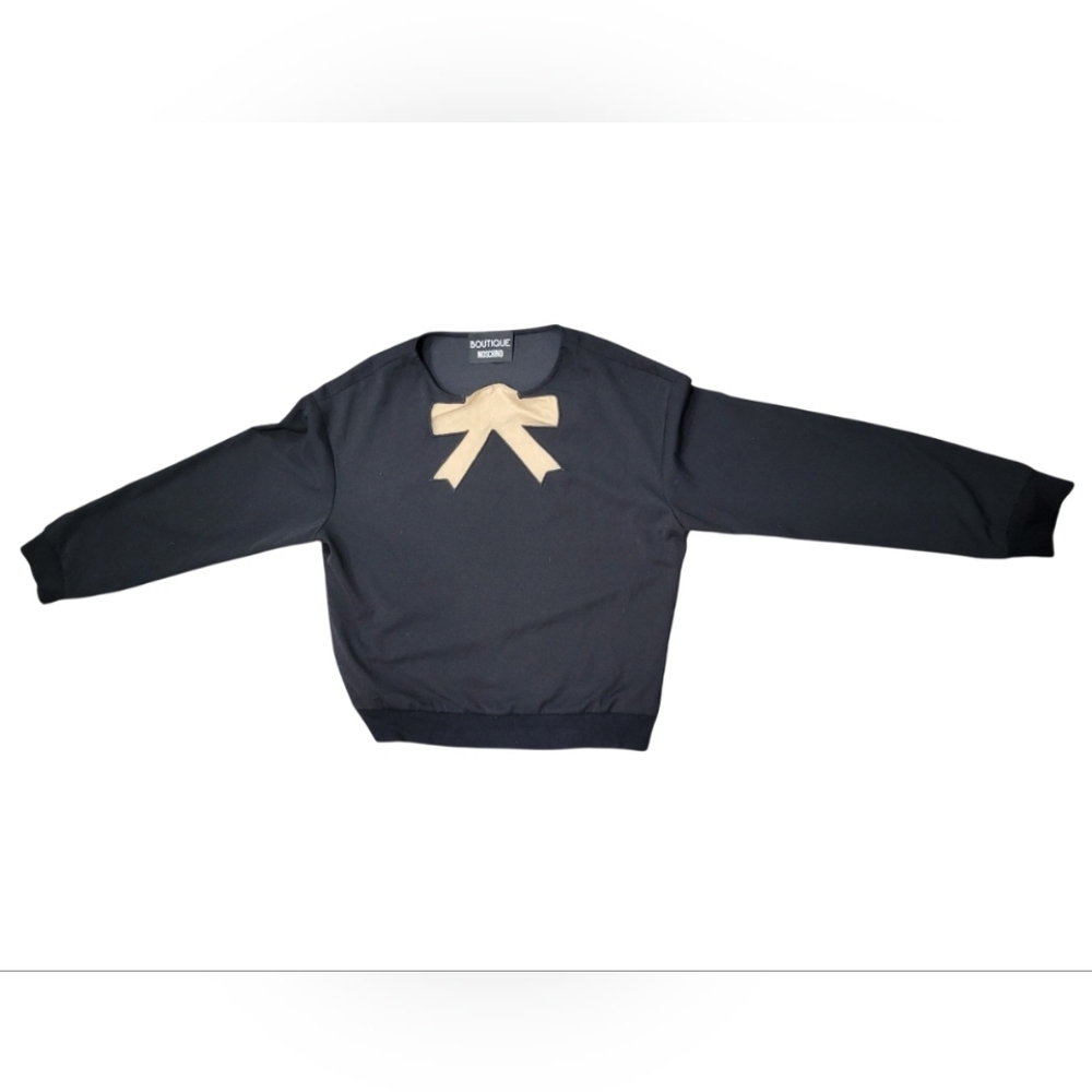 Boutique Moschino Black Women's Sweater with Gold Bow - Size Medium